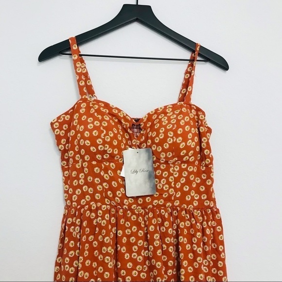 New! Lily Rose Bohemian 70s Ditsy Floral Daisies Smocked Corset Skater Dress - Picture 5 of 10